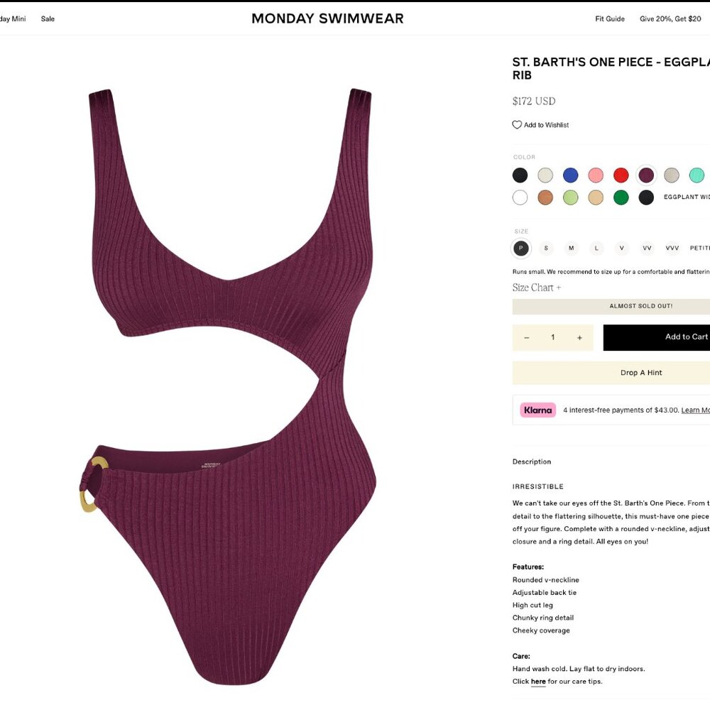 Monday Swimwear St. Barth's One Piece - Copper Wide Rib *NWT*